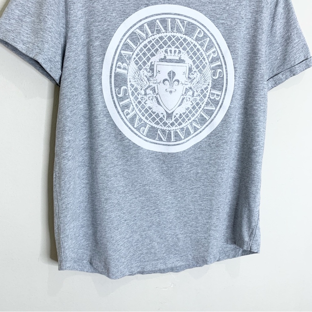 Balmain Flocked Coin Medallion Logo T-Shirt (Sz XL) Short Sleeve Tee Grey - Picture 7 of 16
